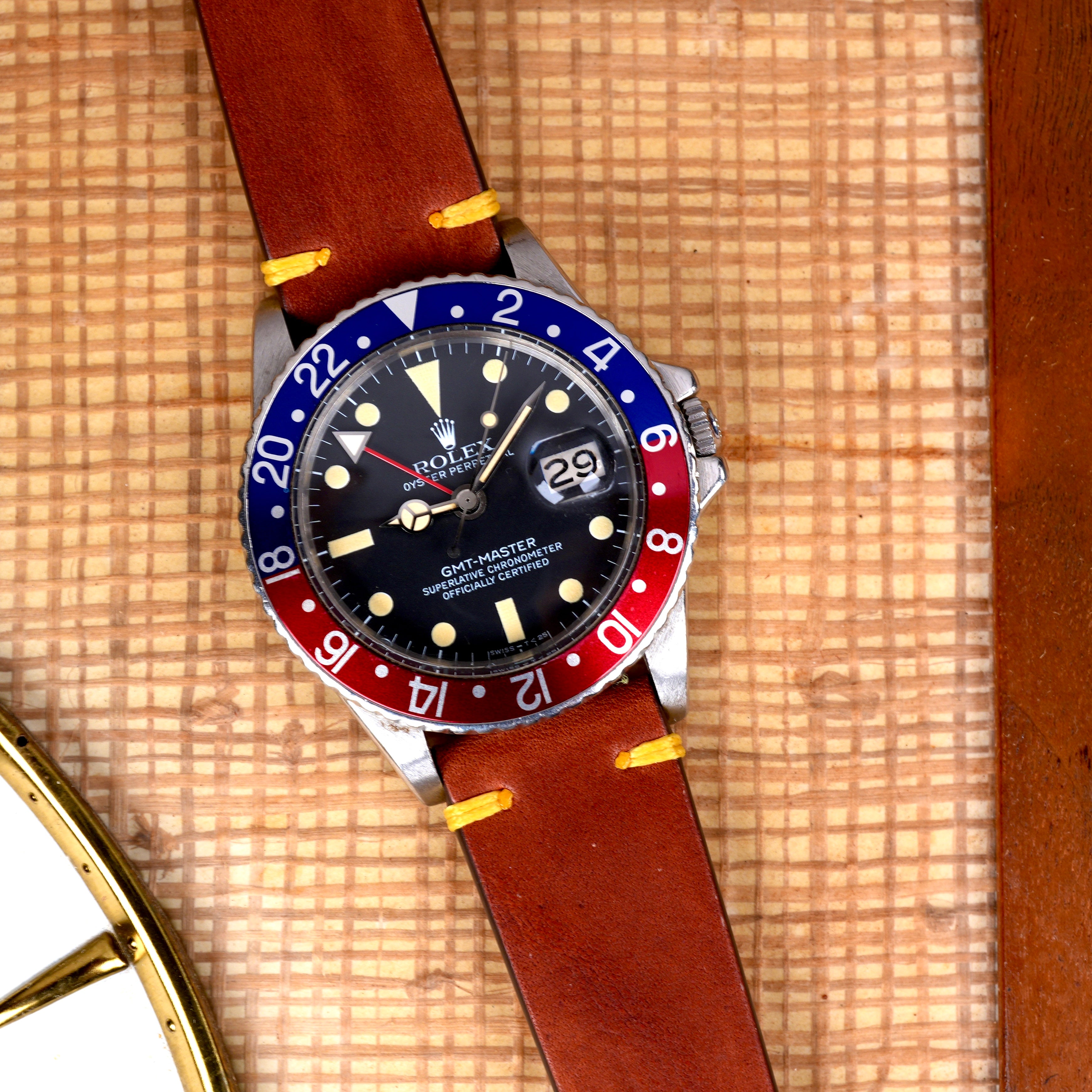 Cognac Brown Vintage Leather Watch Strap with Patina Stitching | Handmade in Italy