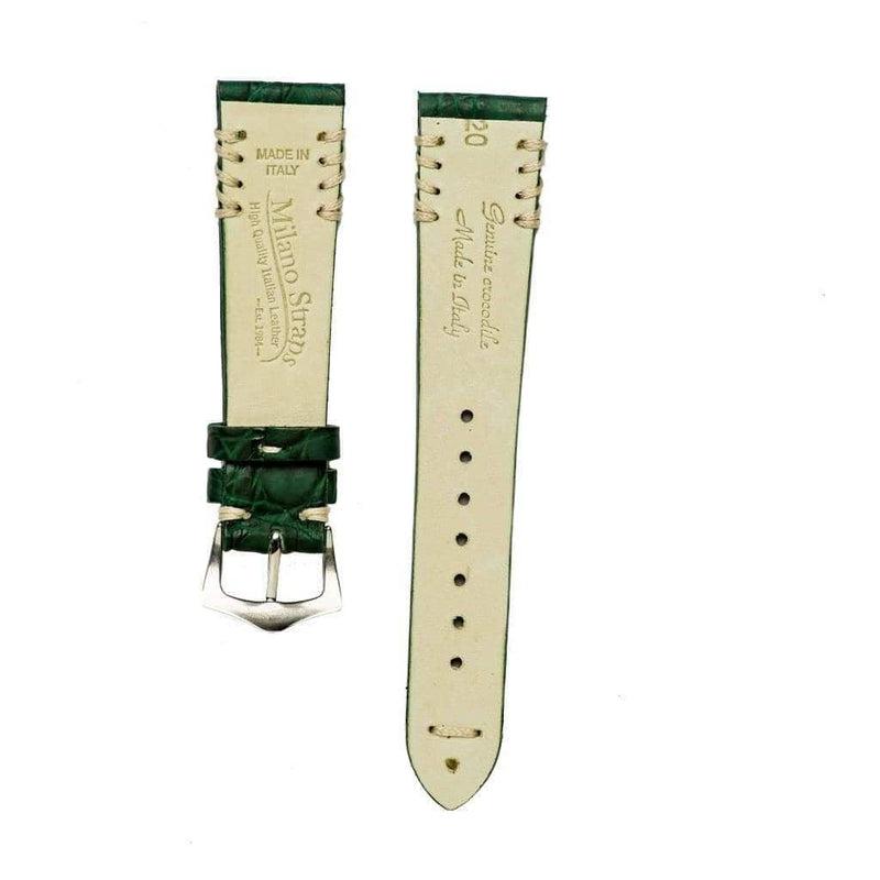 Green Rubberized Crocodile Watch Strap Ecru Tribal Stitches - 20mm - Crocodile Strap- Milano Straps