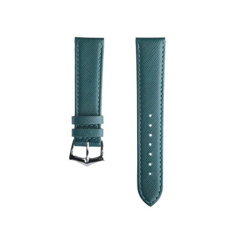 Green Saffiano Folded Edge Green Stitches Watch Strap - Leather strap- Milano Straps