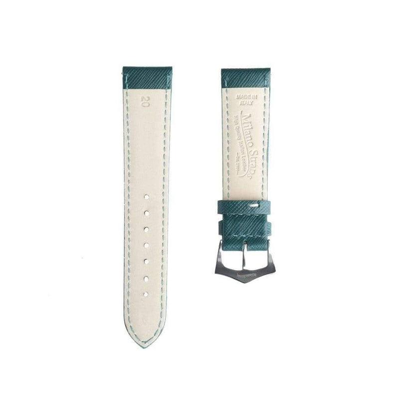 Green Saffiano Folded Edge Green Stitches Watch Strap - Leather strap- Milano Straps