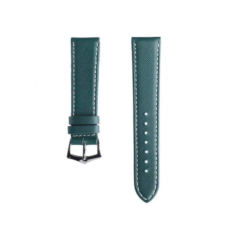 Green Saffiano Folded Edge White Stitches Watch Strap - Leather strap- Milano Straps