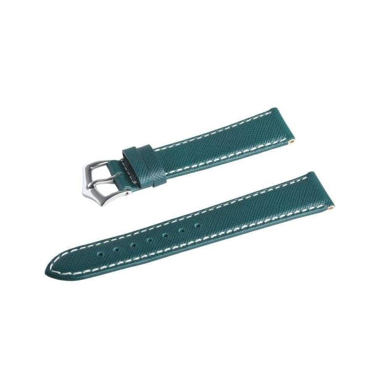 Green Saffiano Folded Edge White Stitches Watch Strap - Leather strap- Milano Straps