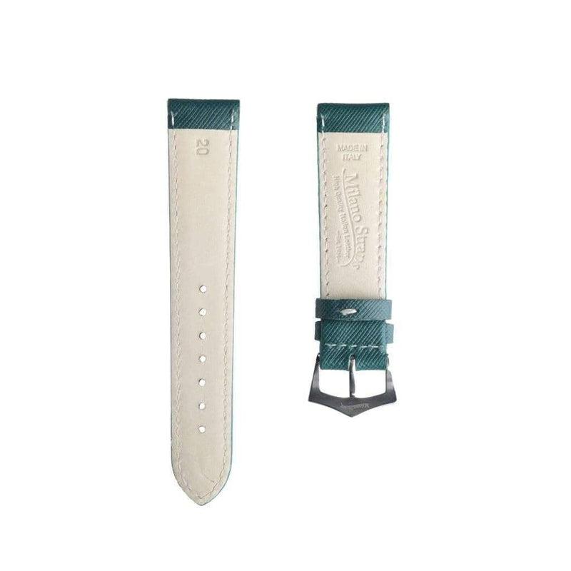 Green Saffiano Folded Edge White Stitches Watch Strap - Leather strap- Milano Straps