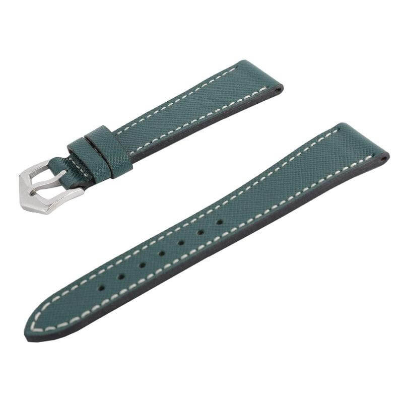 Green Saffiano Leather Ecru Stitches Watch Strap - Leather strap- Milano Straps