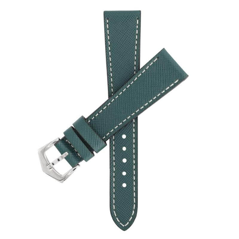 Green Saffiano Leather Ecru Stitches Watch Strap - Leather strap- Milano Straps