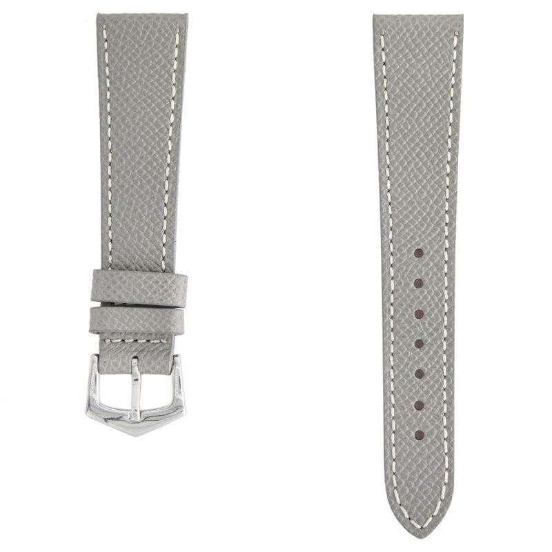 Grey Hammered Calfskin Ecru Stitches Watch strap - Leather strap- Milano Straps