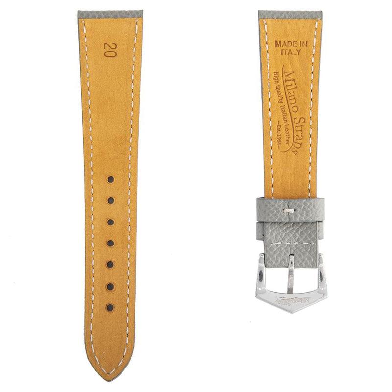 Grey Hammered Calfskin Ecru Stitches Watch strap - Leather strap- Milano Straps