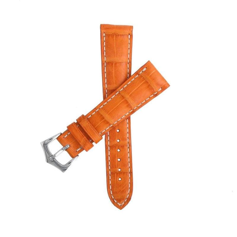 Hand-Sewn Matt Orange Caiman Watch Strap - Alligator Strap- Milano Straps