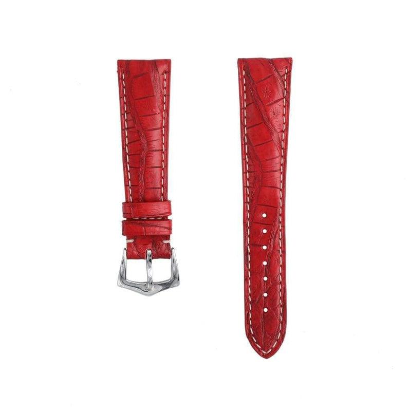 Hand-Sewn Matt Red Caiman Watch Strap - Alligator Strap- Milano Straps