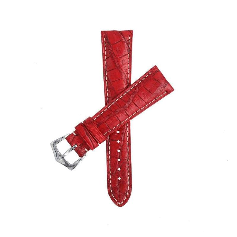 Hand-Sewn Matt Red Caiman Watch Strap - Alligator Strap- Milano Straps