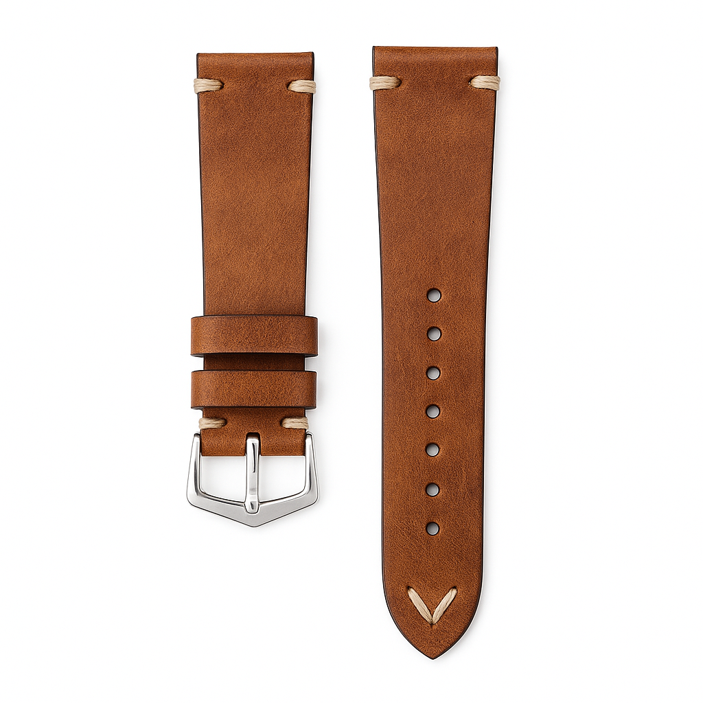 Hand Brushed Soft Caramel Cognac Vintage Leather watch Strap