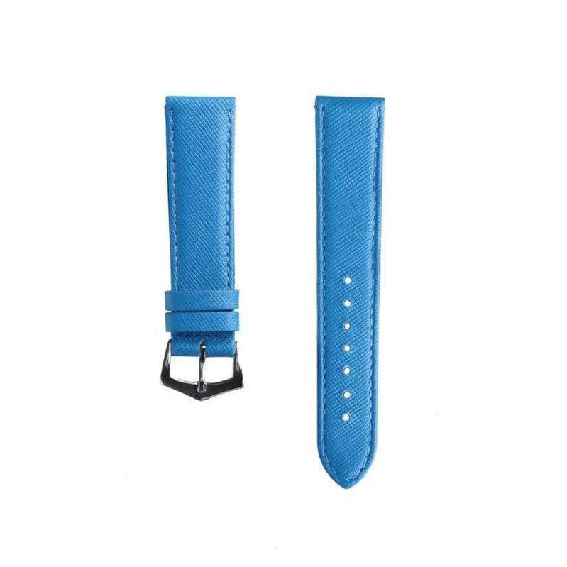 Light Blue Saffiano Folded Edge Blue Stitches Watch Strap - Leather strap- Milano Straps