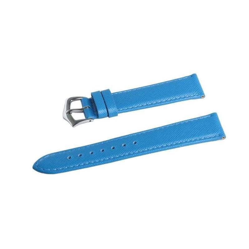 Light Blue Saffiano Folded Edge Blue Stitches Watch Strap - Leather strap- Milano Straps