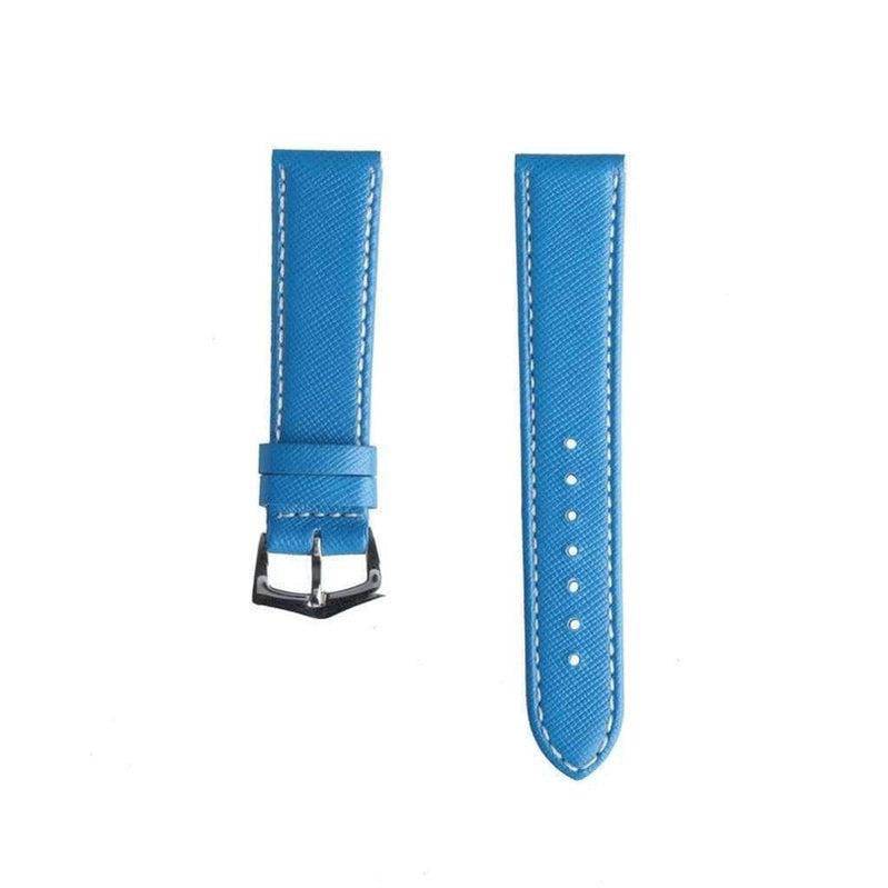 Light Blue Saffiano Folded Edge White Stitches Watch Strap - Leather strap- Milano Straps