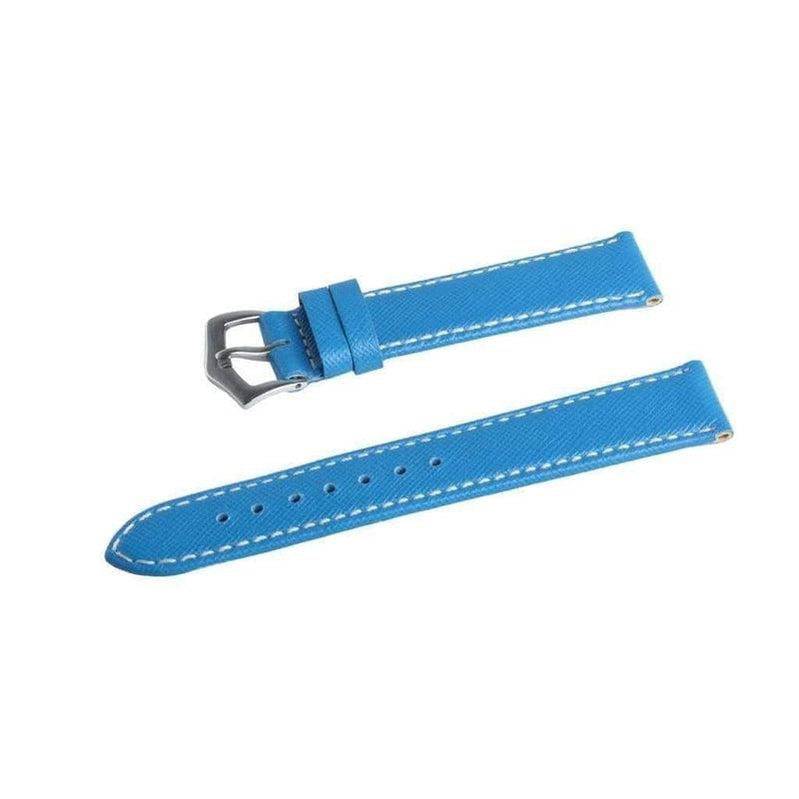 Light Blue Saffiano Folded Edge White Stitches Watch Strap - Leather strap- Milano Straps