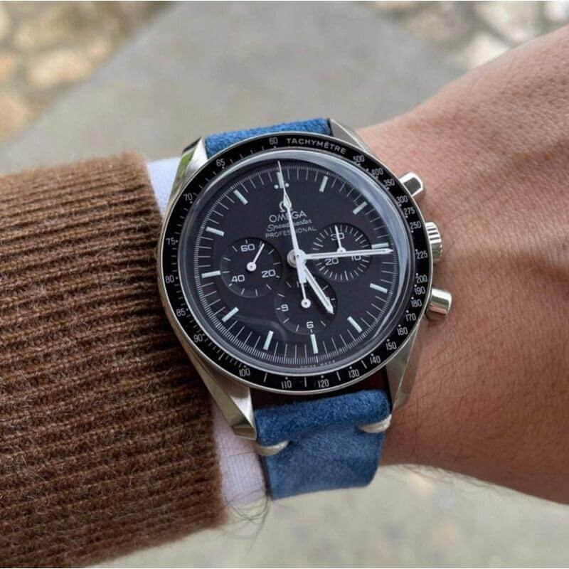 Light Blue Suede Vintage Leather Watch Strap - Suede strap- Milano Straps