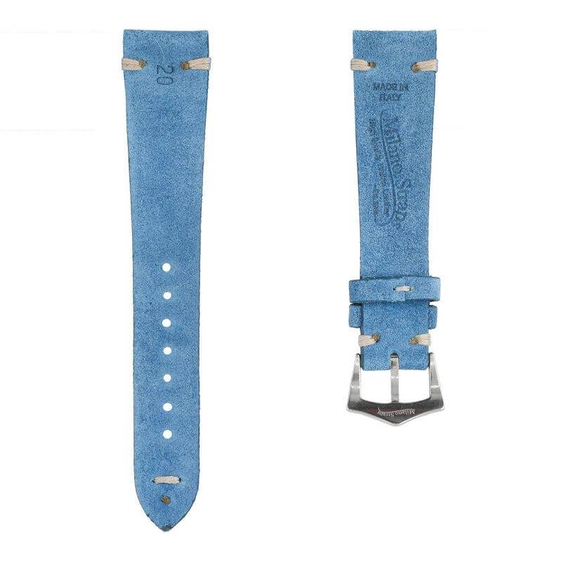 Light Blue Suede Vintage Leather Watch Strap - Suede strap- Milano Straps