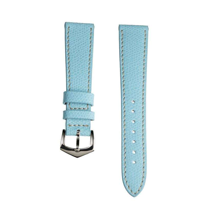 Light Blue Hammered Calfskin Ecru Stitches Watch strap - Leather strap- Milano Straps