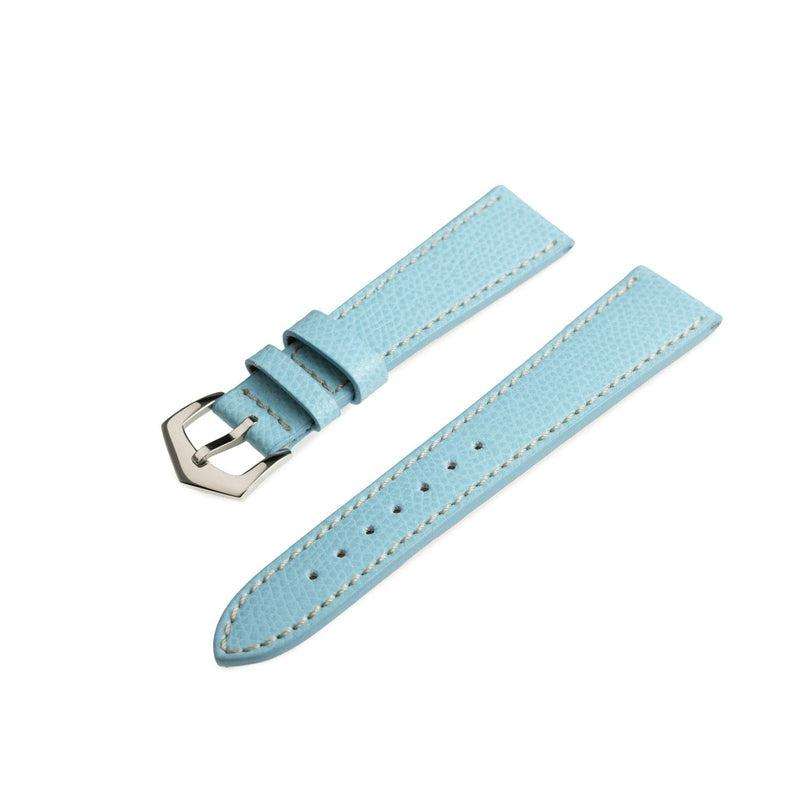 Light Blue Hammered Calfskin Ecru Stitches Watch strap - Leather strap- Milano Straps