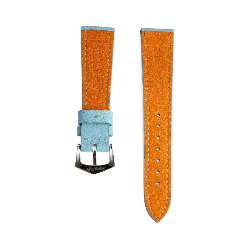 Light Blue Hammered Calfskin Ecru Stitches Watch strap - Leather strap- Milano Straps