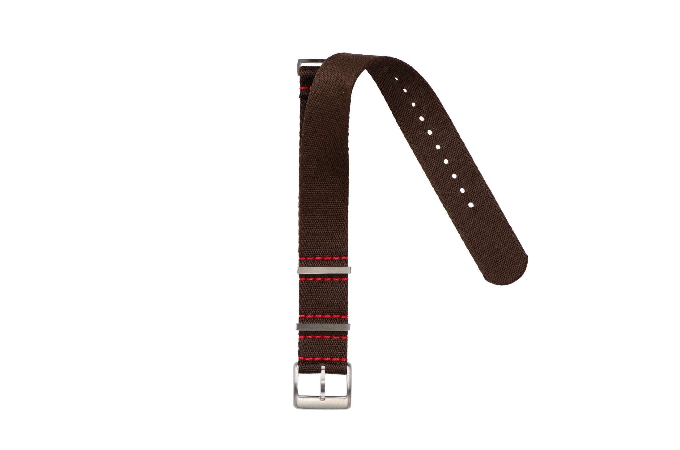 Eco-Friendly Nylon Military Watch Strap - Brown Red Stitches - Recycled Military Watch Straps- Milano Straps