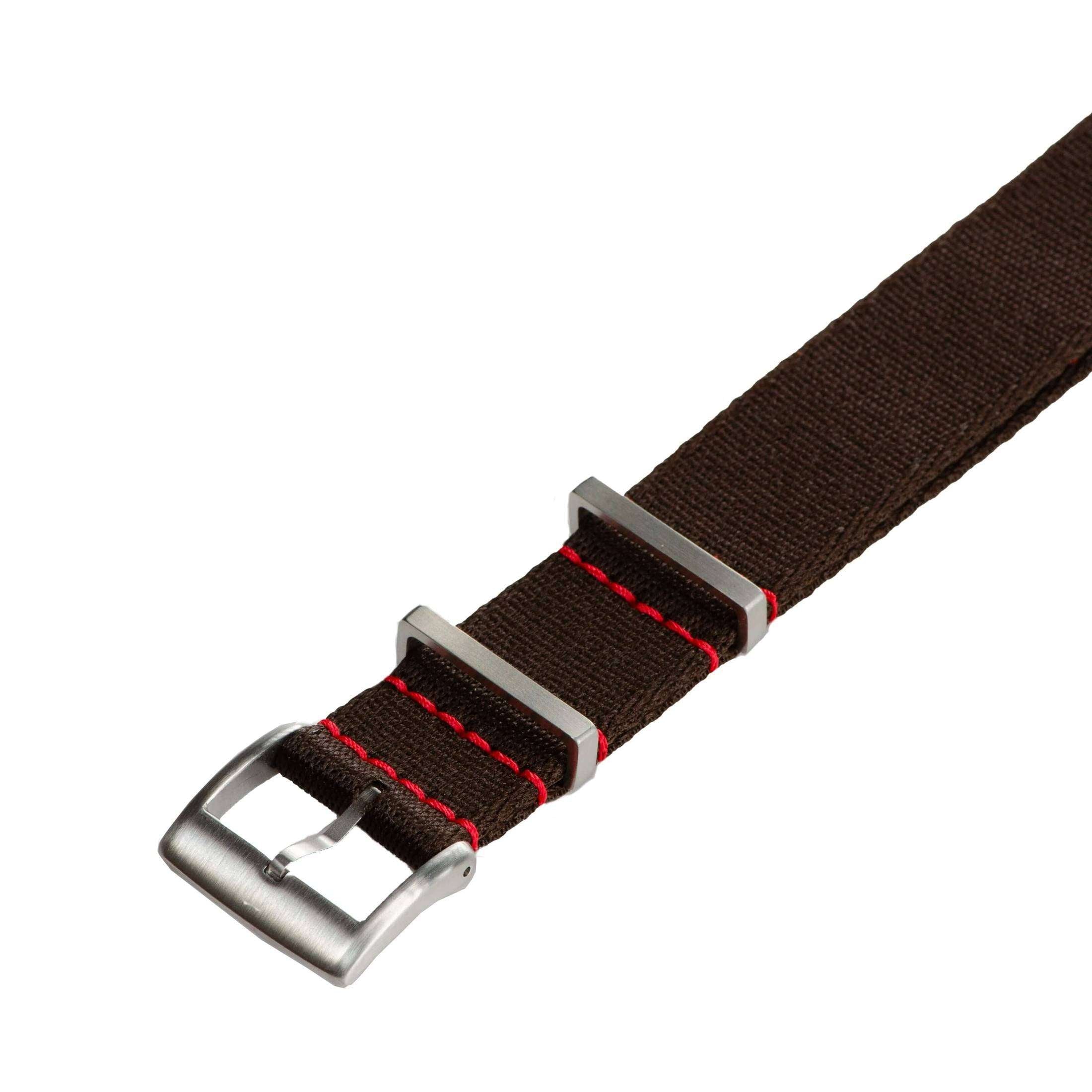 Eco-Friendly Nylon Military Watch Strap - Brown Red Stitches - Recycled Military Watch Straps- Milano Straps