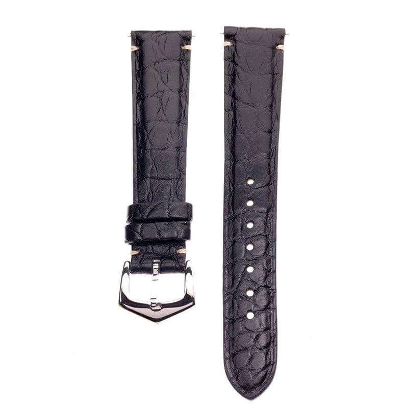 Matt Black Alligator Minimal Stitches Watch Strap - Alligator Strap- Milano Straps