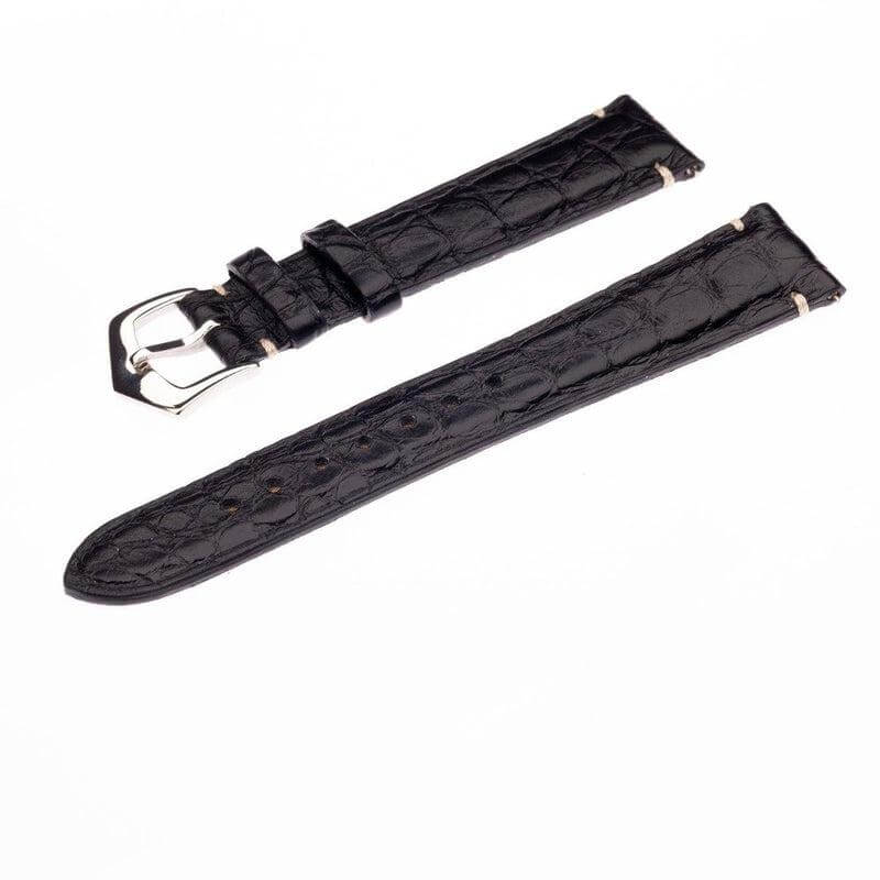 Matt Black Alligator Minimal Stitches Watch Strap - Alligator Strap- Milano Straps