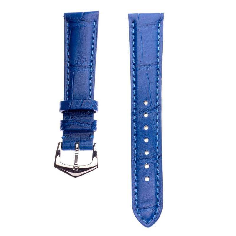 Matt Light Blue Alligator Watch Strap | Milano Straps in 19mm width, featuring a silver buckle and premium alligator texture.