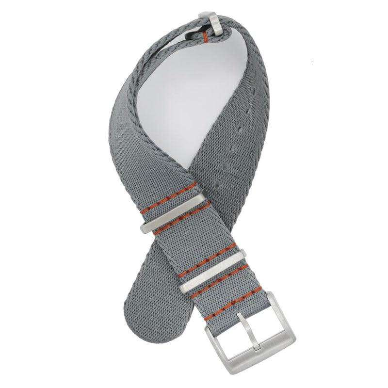 Eco-Friendly Nylon Military Watch Strap - Grey - Orange Stitches - Recycled Military Watch Straps- Milano Straps