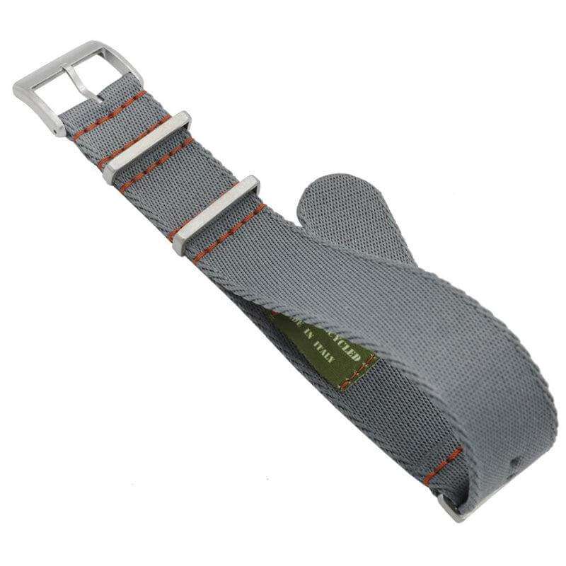 Eco-Friendly Nylon Military Watch Strap - Grey - Orange Stitches - Recycled Military Watch Straps- Milano Straps