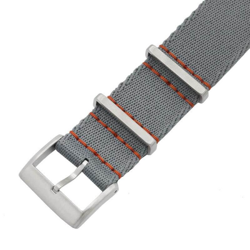 Eco-Friendly Nylon Military Watch Strap - Grey - Orange Stitches - Recycled Military Watch Straps- Milano Straps