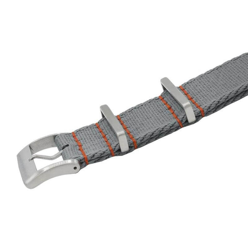Eco-Friendly Nylon Military Watch Strap - Grey - Orange Stitches - Recycled Military Watch Straps- Milano Straps
