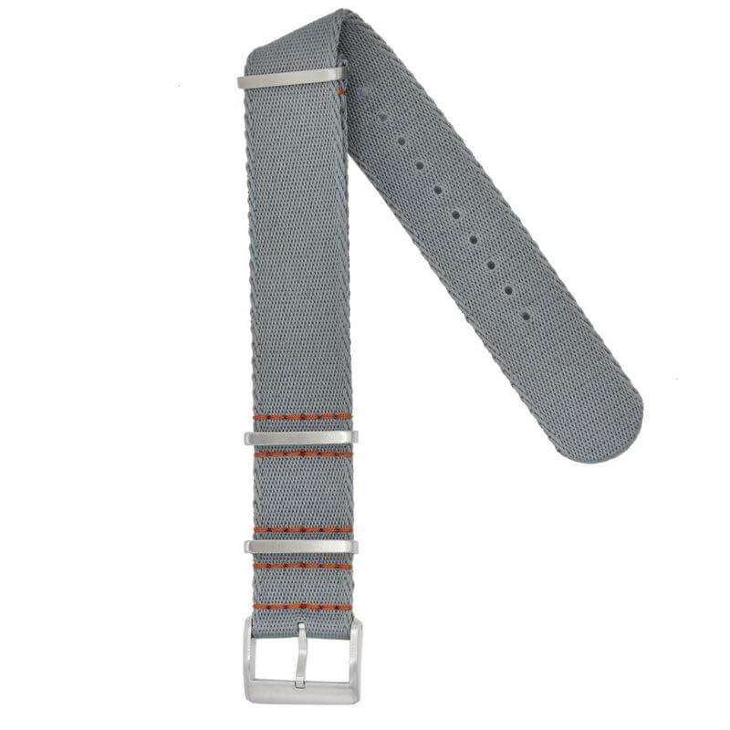 Eco-Friendly Nylon Military Watch Strap - Grey - Orange Stitches - Recycled Military Watch Straps- Milano Straps