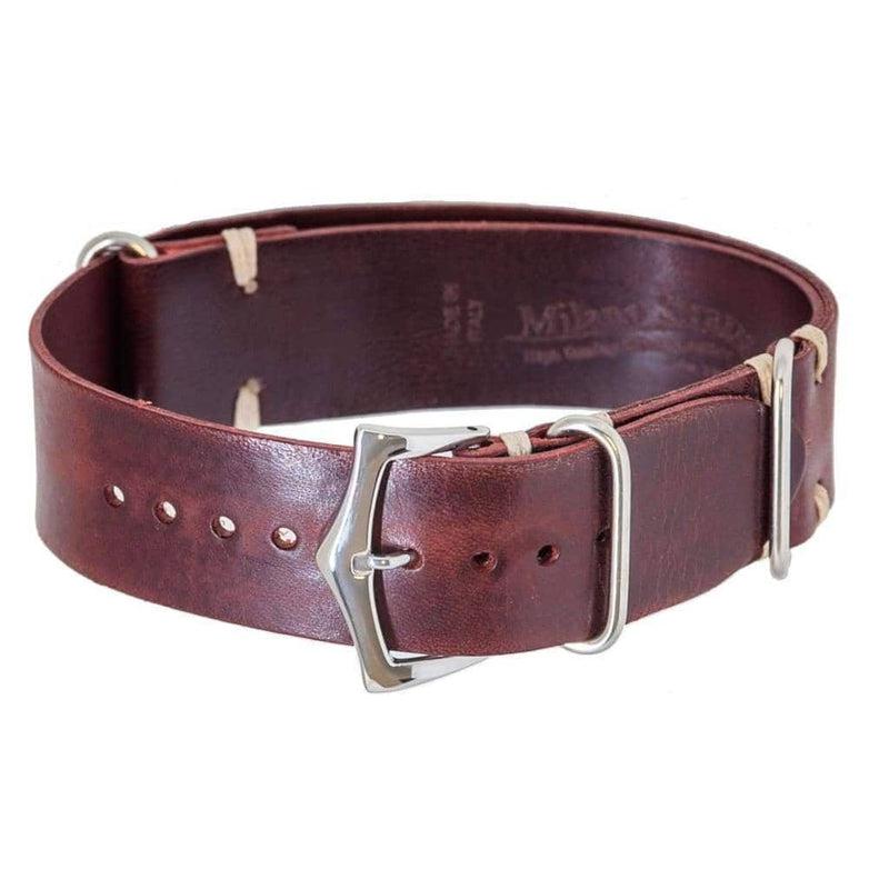Military Leather Burgundy Italian Leather Strap - Military Watch Strap- Milano Straps