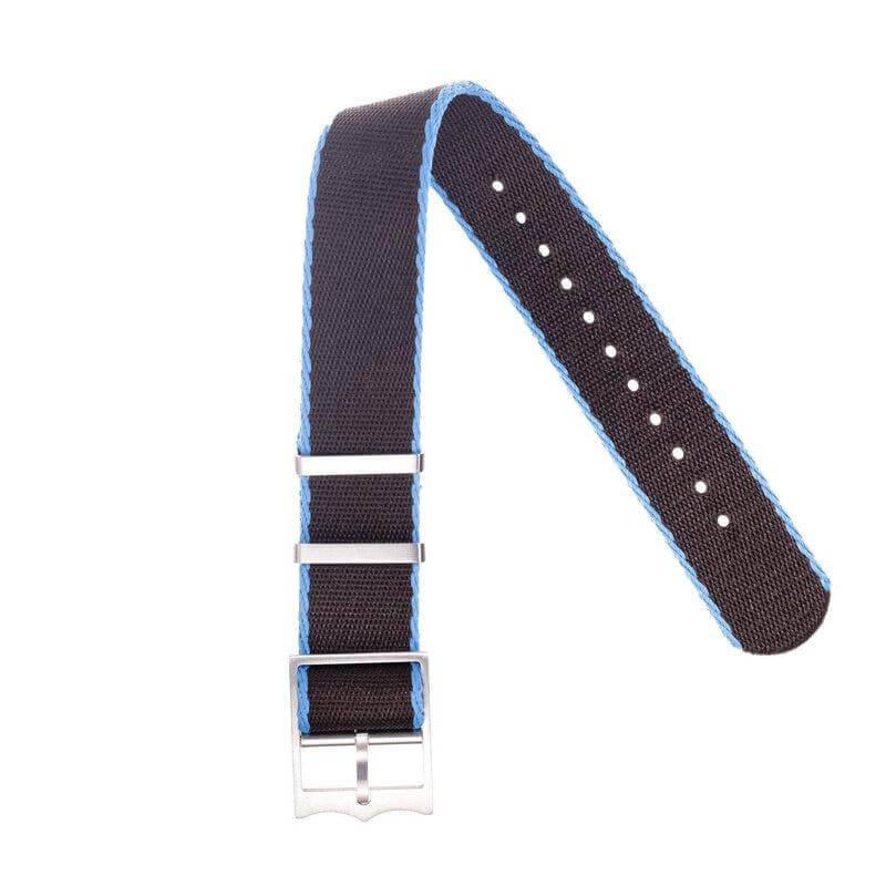 Eco-Friendly Nylon Military  Watch Strap Black - Light Blue - Tudor Watch Style - Recycled Military Watch Straps- Milano Straps