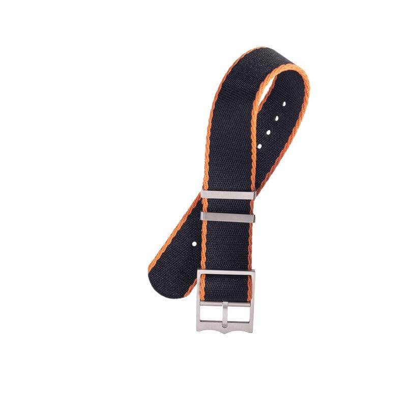 Eco-Friendly Nylon Military Watch Strap Black - Orange-Single Pass - Recycled Military Watch Straps- Milano Straps