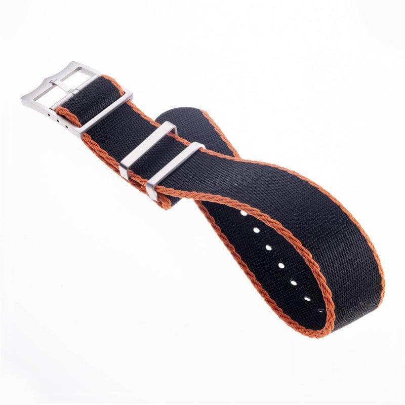 Eco-Friendly Nylon Military Watch Strap Black - Orange-Single Pass - Recycled Military Watch Straps- Milano Straps