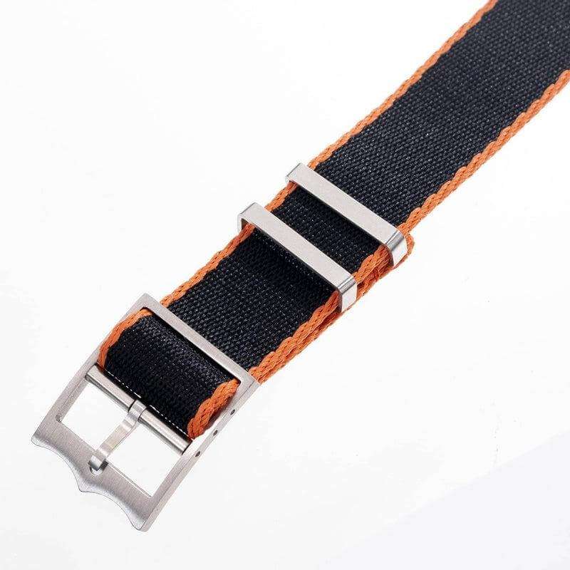 Eco-Friendly Nylon Military Watch Strap Black - Orange-Single Pass - Recycled Military Watch Straps- Milano Straps