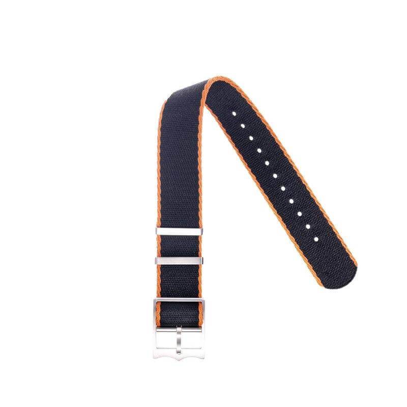Eco-Friendly Nylon Military Watch Strap Black - Orange-Single Pass - Recycled Military Watch Straps- Milano Straps
