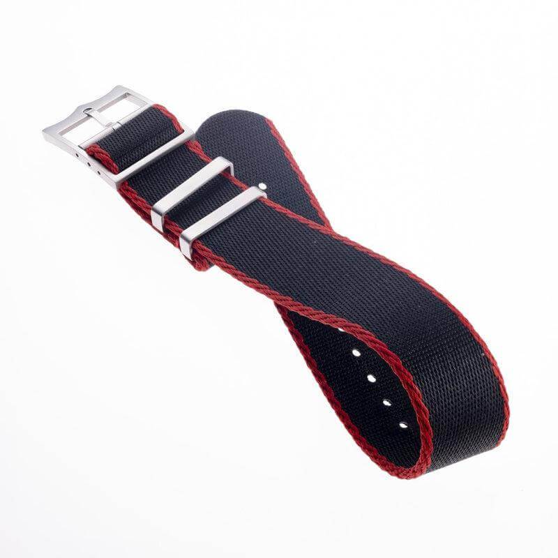 Eco-Friendly Nylon Military Watch Strap Black - Red - Single Pass -100% Eco-Friendly - Recycled Military Watch Straps- Milano Straps