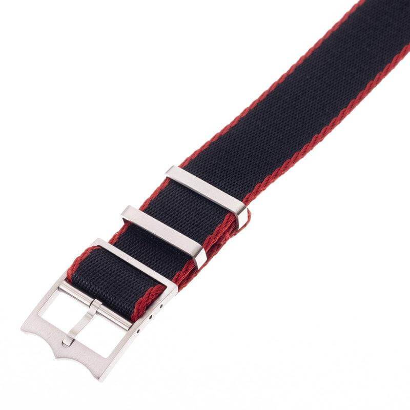 Eco-Friendly Nylon Military Watch Strap Black - Red - Single Pass -100% Eco-Friendly - Recycled Military Watch Straps- Milano Straps