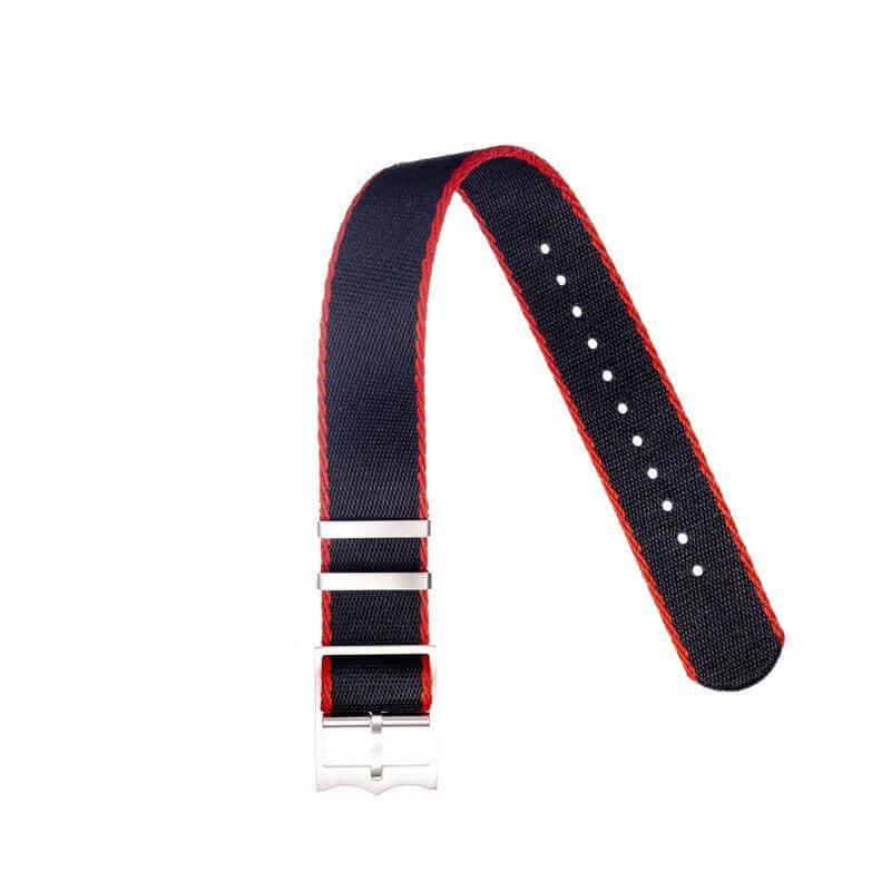 Eco-Friendly Nylon Military Watch Strap Black - Red - Single Pass -100% Eco-Friendly - Recycled Military Watch Straps- Milano Straps