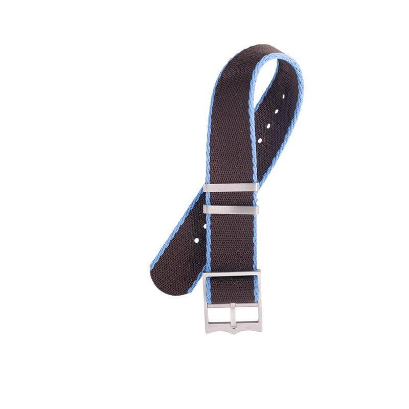 Eco-Friendly Nylon Military Watch Strap Brown - Light Blue - Single Pass - Recycled Military Watch Straps- Milano Straps