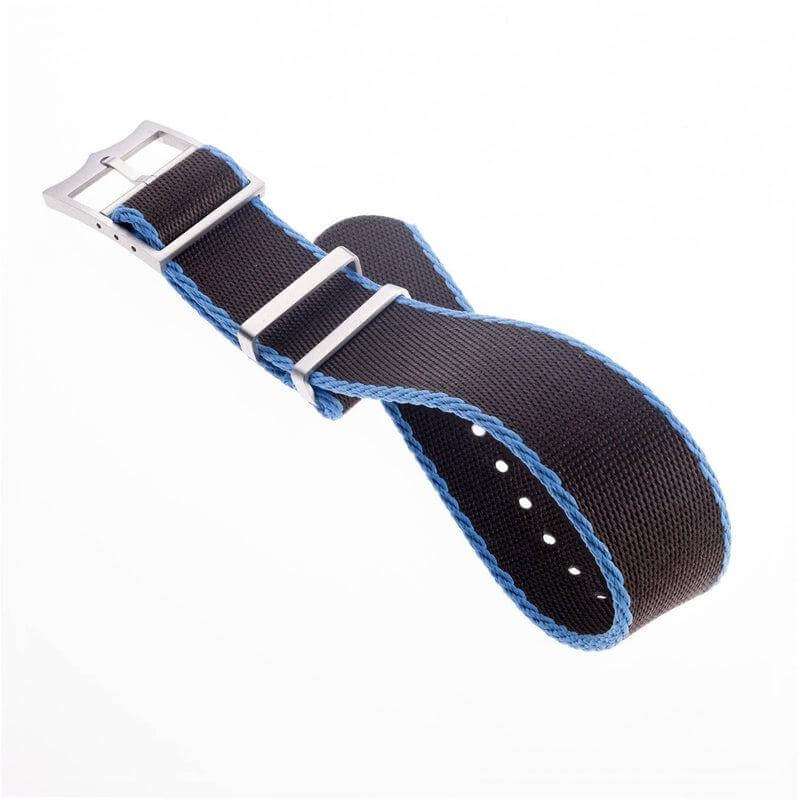 Eco-Friendly Nylon Military Watch Strap Brown - Light Blue - Single Pass - Recycled Military Watch Straps- Milano Straps
