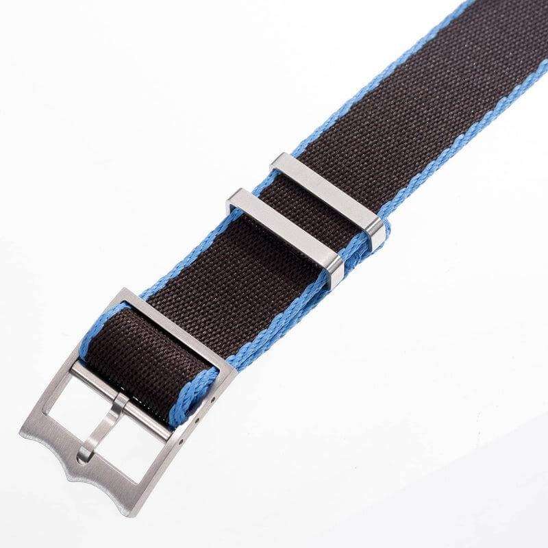 Eco-Friendly Nylon Military Watch Strap Brown - Light Blue - Single Pass - Recycled Military Watch Straps- Milano Straps