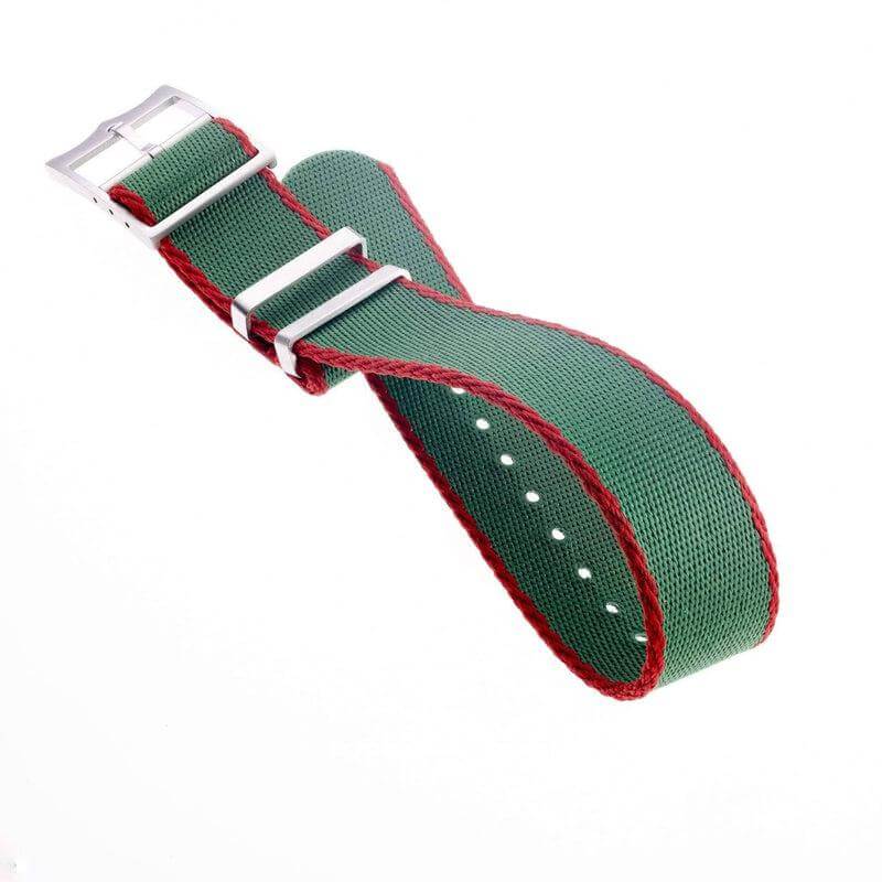 Eco-Friendly Nylon Military Watch Strap Green Red- Single Pass - Recycled Military Watch Straps- Milano Straps