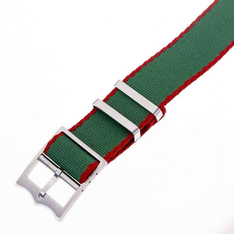 Eco-Friendly Nylon Military Watch Strap Green Red- Single Pass - Recycled Military Watch Straps- Milano Straps
