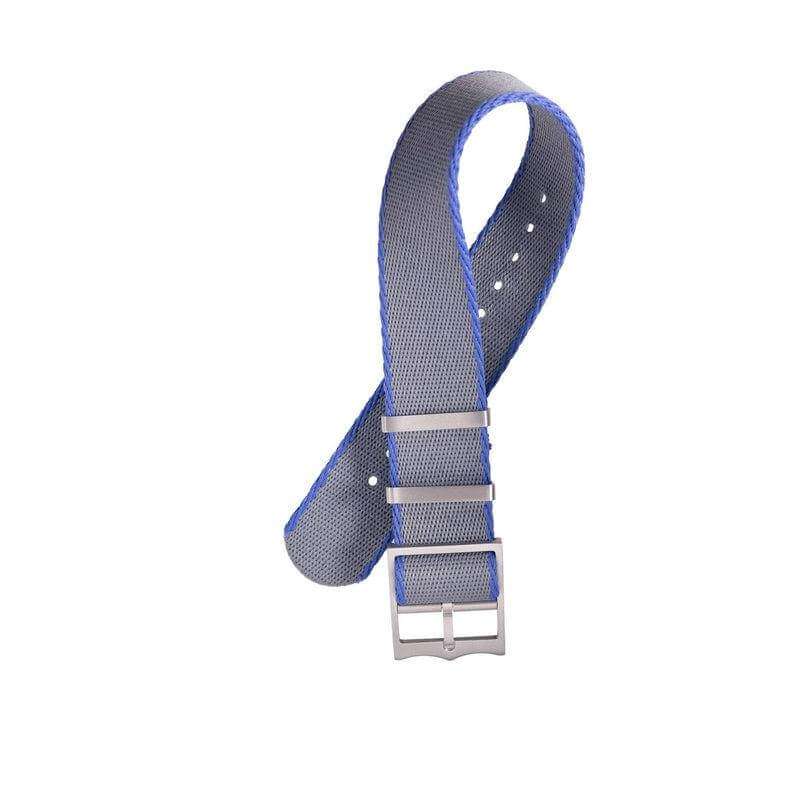 Eco-Friendly Nylon Military Watch Strap Grey - Blue - Single Pass - Recycled Military Watch Straps- Milano Straps