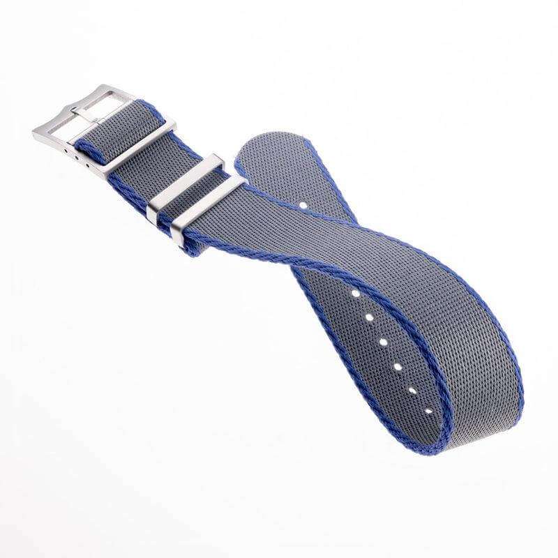 Eco-Friendly Nylon Military Watch Strap Grey - Blue - Single Pass - Recycled Military Watch Straps- Milano Straps